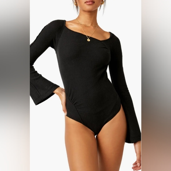 NWOT BRAND NEW FREE PEOPLE ON A CLOUD BODYSUIT, LARGE, BLACK - Picture 2 of 5
